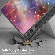 For Samsung Galaxy Tab S9+ Custer Painted 3-Fold Holder Smart Leather Tablet Case(Milky Way)