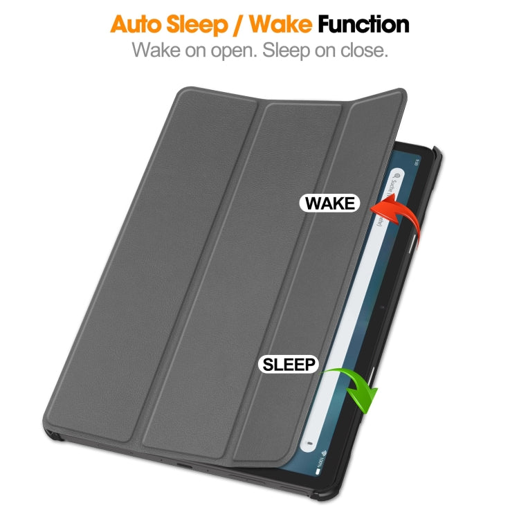 For  Amazon Fire Max 11 Custer Pure Color 3-Fold Holder Smart Leather Tablet Case(Grey)