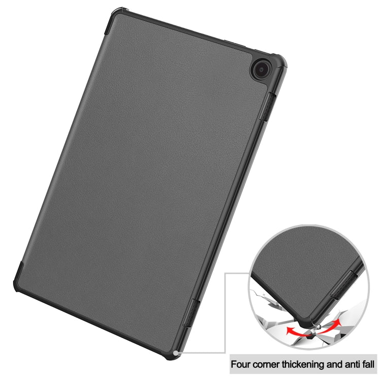 For  Amazon Fire Max 11 Custer Pure Color 3-Fold Holder Smart Leather Tablet Case(Grey)
