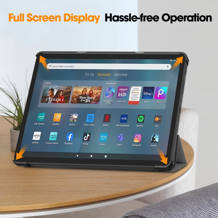 For  Amazon Fire Max 11 Custer Pure Color 3-Fold Holder Smart Leather Tablet Case(Grey)