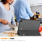 For  Amazon Fire Max 11 Custer Pure Color 3-Fold Holder Smart Leather Tablet Case(Grey)