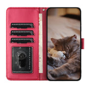 For Samsung Galaxy S22 Cat Embossing Pattern Leather Phone Case with Lanyard(Red)