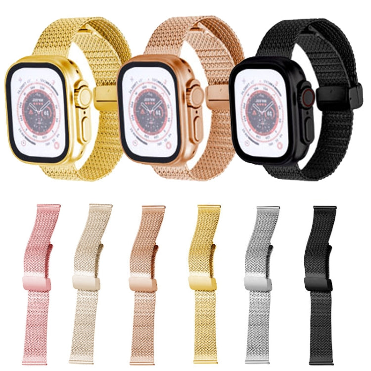 For Apple Watch Series 9 41mm Magnetic Buckle Herringbone Mesh Metal Watch Band(Silver)
