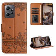 For Xiaomi Redmi Note 12 4G Global Cat Embossing Pattern Leather Phone Case with Lanyard(Brown)