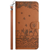 For Xiaomi Redmi Note 12 4G Global Cat Embossing Pattern Leather Phone Case with Lanyard(Brown)
