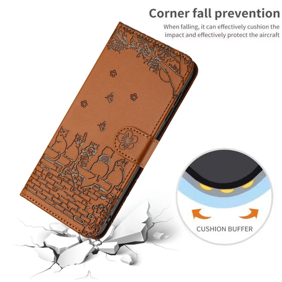 For Xiaomi Redmi Note 12 4G Global Cat Embossing Pattern Leather Phone Case with Lanyard(Brown)