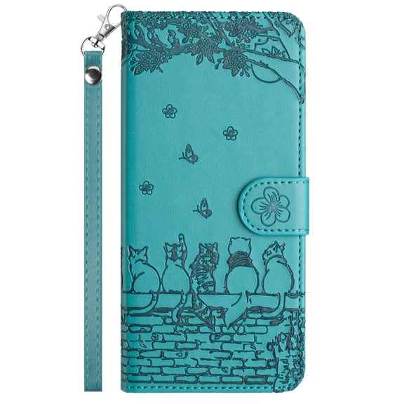 For Xiaomi Poco X4 Pro 5G Cat Embossing Pattern Leather Phone Case with Lanyard(Blue)