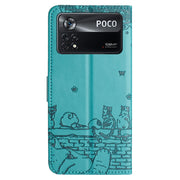 For Xiaomi Poco X4 Pro 5G Cat Embossing Pattern Leather Phone Case with Lanyard(Blue)