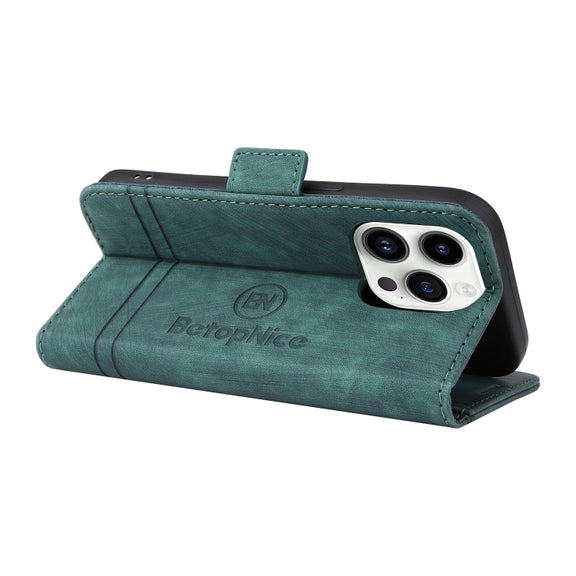 For iPhone 15 Pro Max BETOPNICE Dual-side Buckle Leather Phone Case(Green)