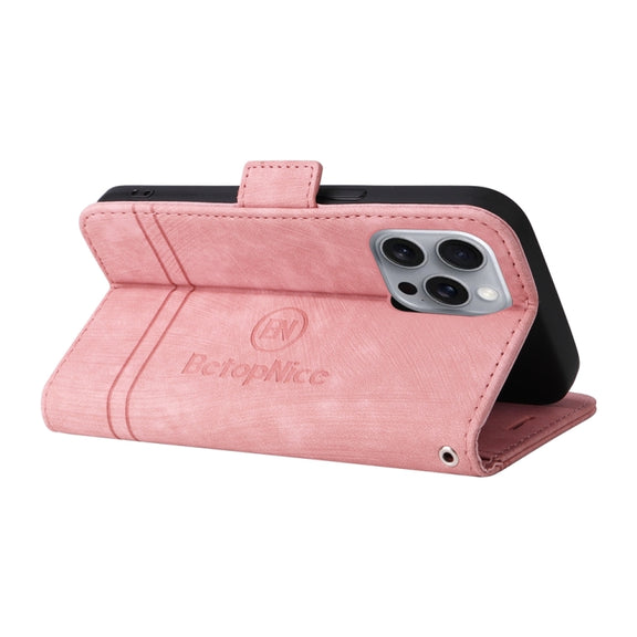 For iPhone 16 Pro Max BETOPNICE Dual-side Buckle Leather Phone Case(Pink)