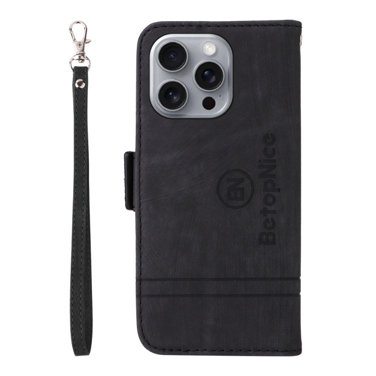 For iPhone 16 Pro Max BETOPNICE Dual-side Buckle Leather Phone Case(Black)