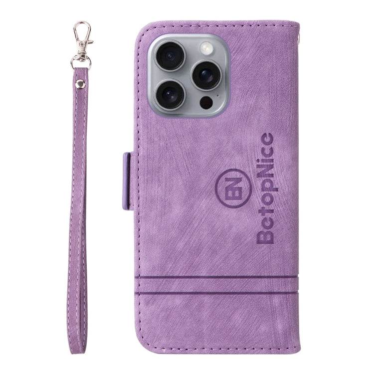 For iPhone 16 Pro Max BETOPNICE Dual-side Buckle Leather Phone Case(Purple)