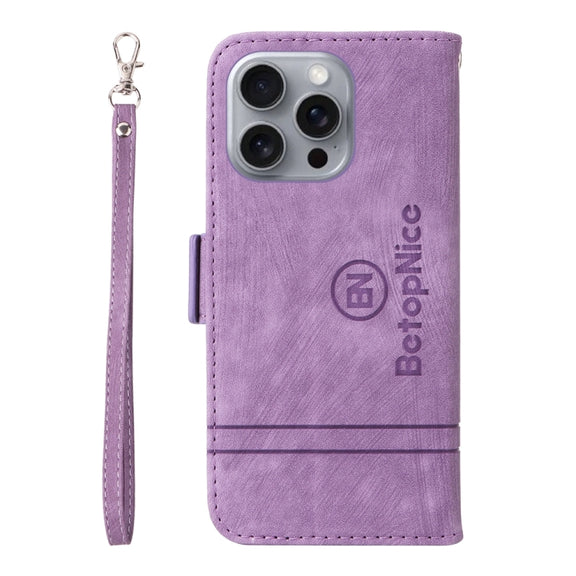 For iPhone 16 Pro Max BETOPNICE Dual-side Buckle Leather Phone Case(Purple)