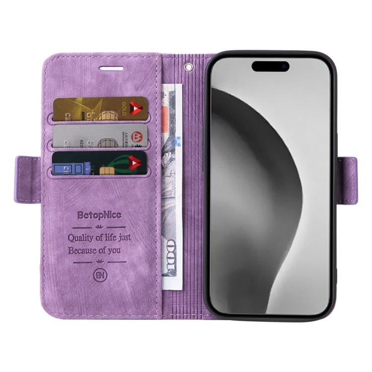 For iPhone 16 Pro Max BETOPNICE Dual-side Buckle Leather Phone Case(Purple)