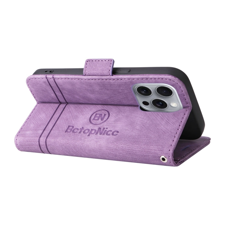 For iPhone 16 Pro Max BETOPNICE Dual-side Buckle Leather Phone Case(Purple)