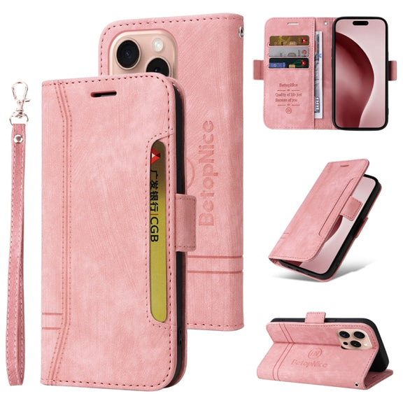 For iPhone 16 Pro BETOPNICE Dual-side Buckle Leather Phone Case(Pink)