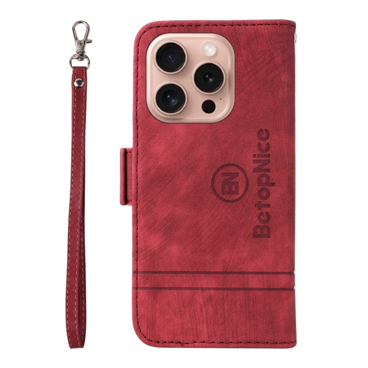 For iPhone 16 Pro BETOPNICE Dual-side Buckle Leather Phone Case(Red)
