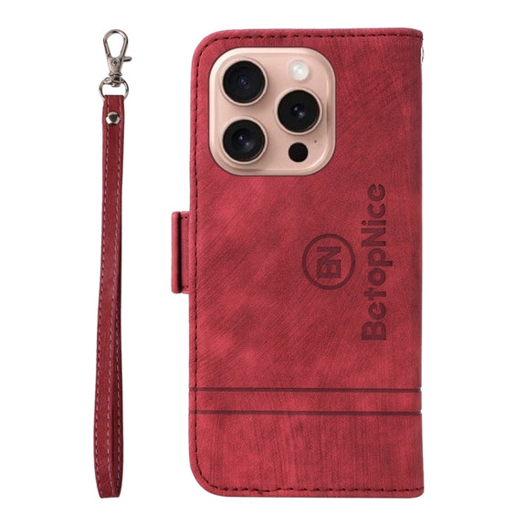 For iPhone 16 Pro BETOPNICE Dual-side Buckle Leather Phone Case(Red)