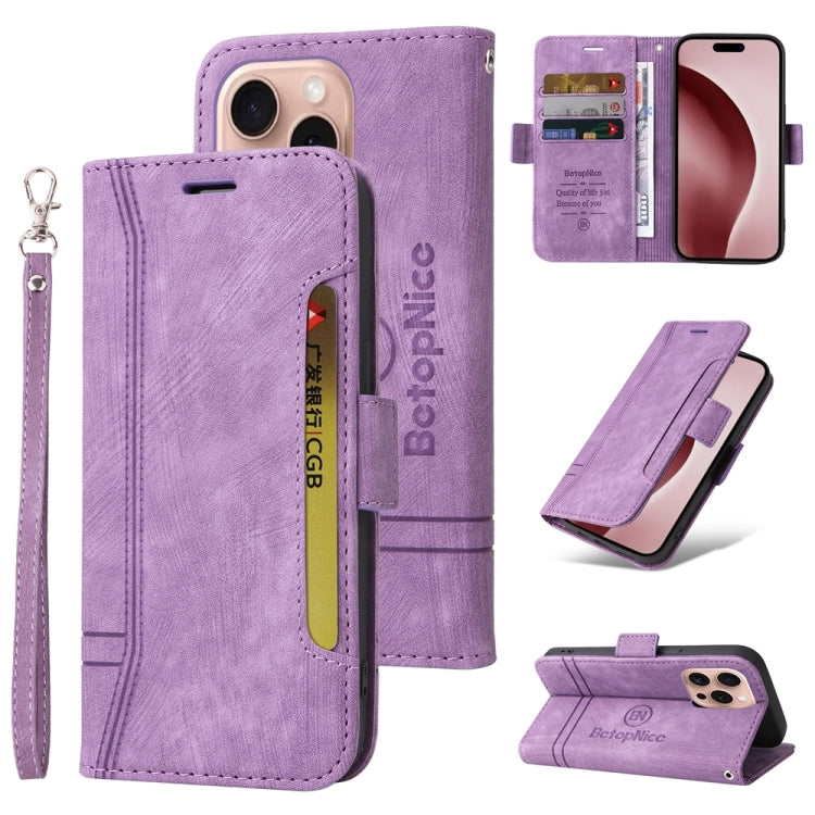 For iPhone 16 Pro BETOPNICE Dual-side Buckle Leather Phone Case(Purple)