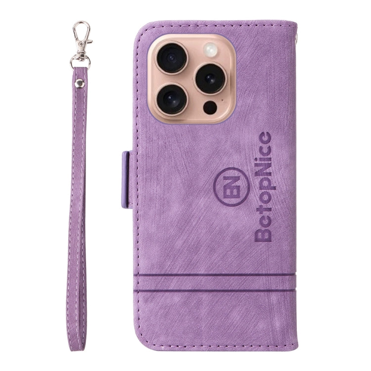 For iPhone 16 Pro BETOPNICE Dual-side Buckle Leather Phone Case(Purple)