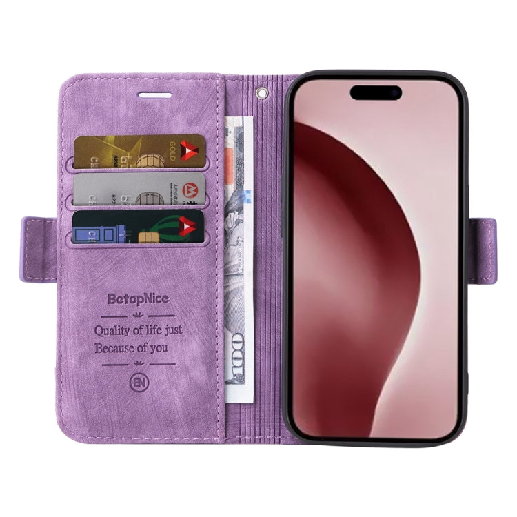 For iPhone 16 Pro BETOPNICE Dual-side Buckle Leather Phone Case(Purple)