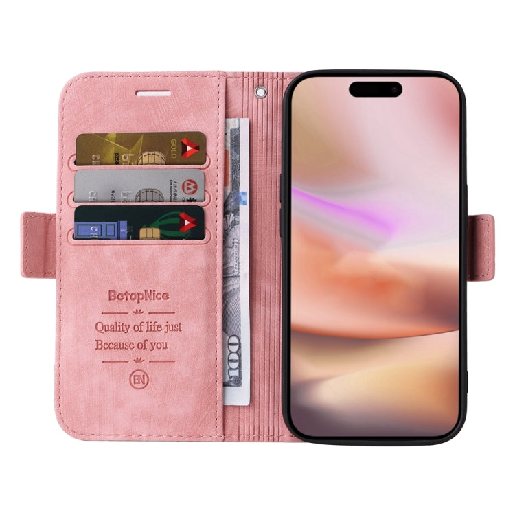 For iPhone 16 Plus BETOPNICE Dual-side Buckle Leather Phone Case(Pink)
