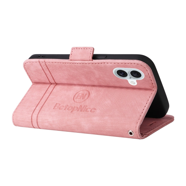 For iPhone 16 Plus BETOPNICE Dual-side Buckle Leather Phone Case(Pink)