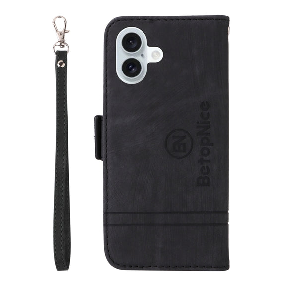 For iPhone 16 Plus BETOPNICE Dual-side Buckle Leather Phone Case(Black)