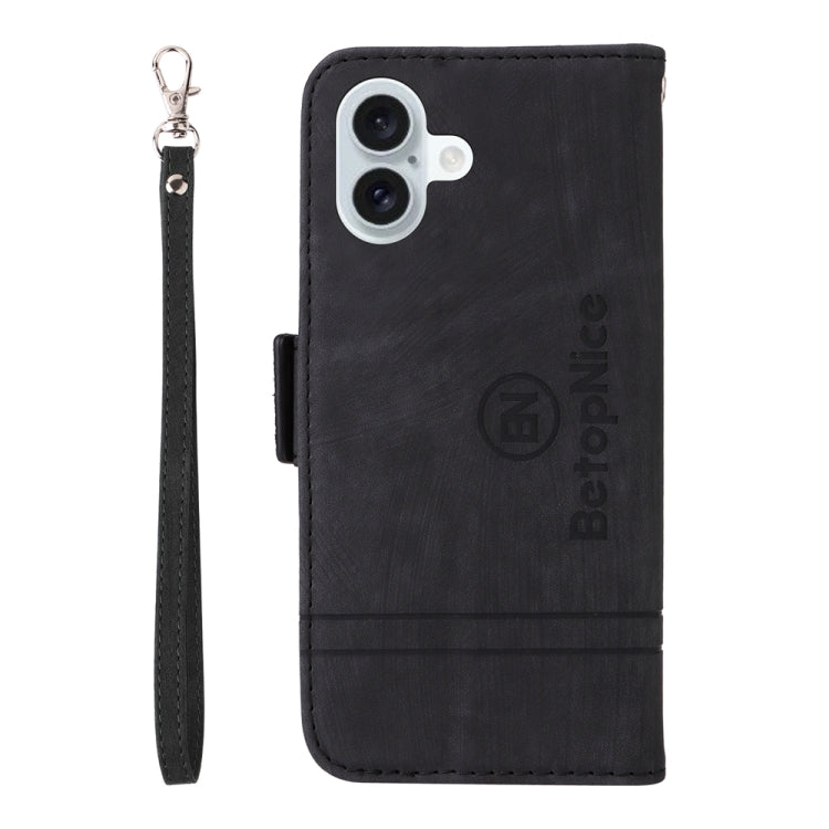 For iPhone 16 Plus BETOPNICE Dual-side Buckle Leather Phone Case(Black)