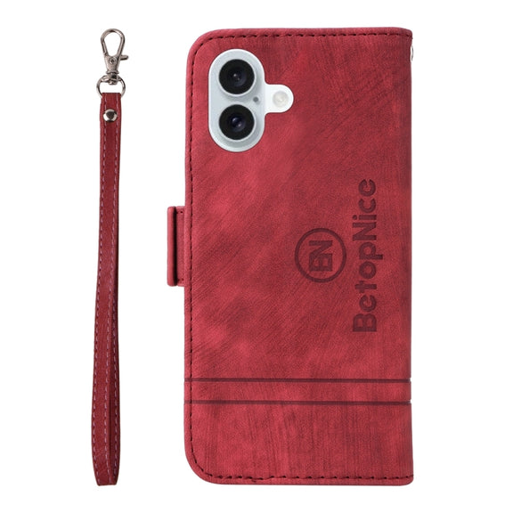 For iPhone 16 Plus BETOPNICE Dual-side Buckle Leather Phone Case(Red)