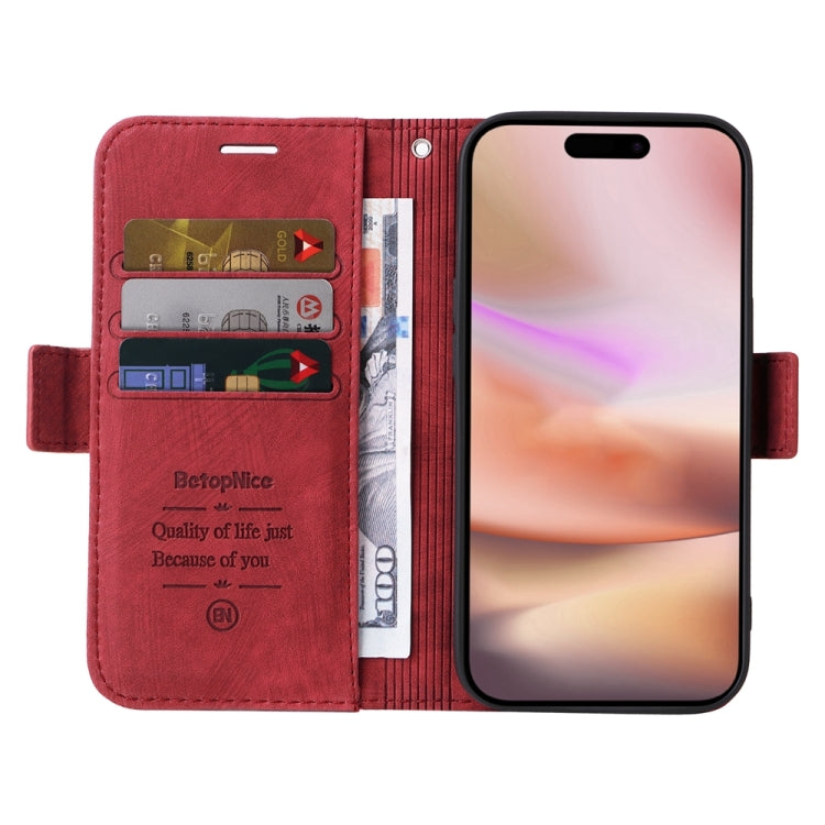 For iPhone 16 Plus BETOPNICE Dual-side Buckle Leather Phone Case(Red)