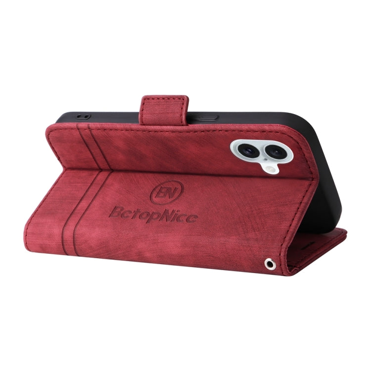 For iPhone 16 Plus BETOPNICE Dual-side Buckle Leather Phone Case(Red)