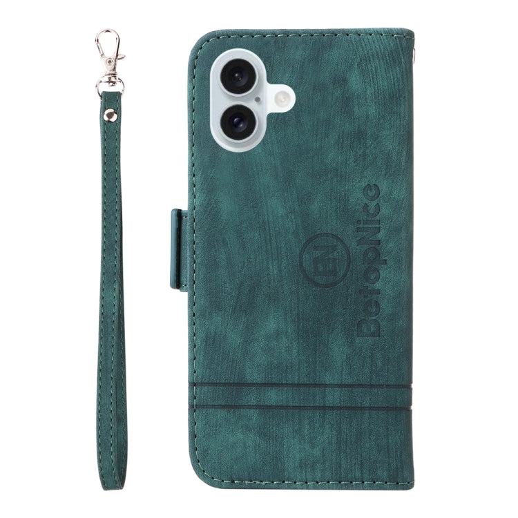 For iPhone 16 Plus BETOPNICE Dual-side Buckle Leather Phone Case(Green)