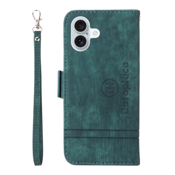 For iPhone 16 Plus BETOPNICE Dual-side Buckle Leather Phone Case(Green)