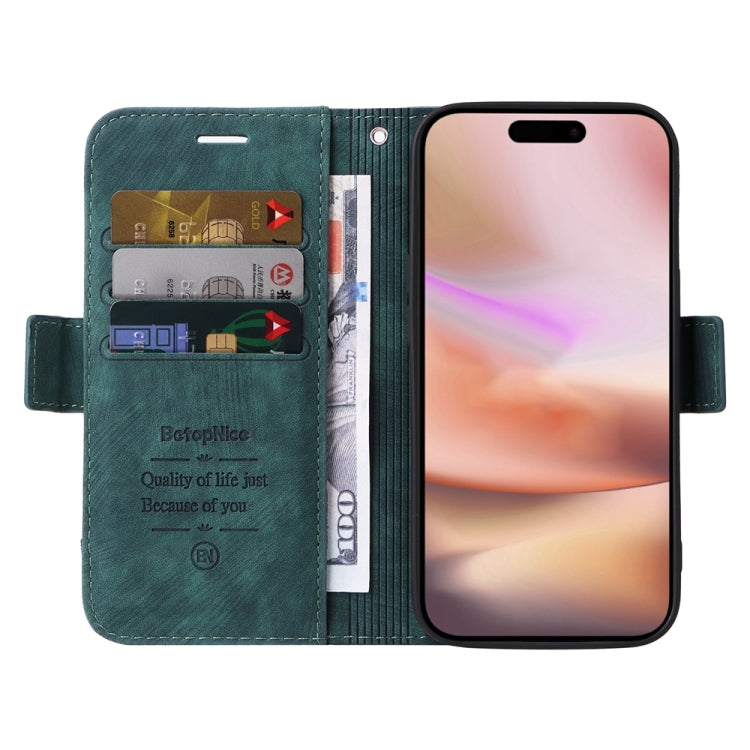 For iPhone 16 Plus BETOPNICE Dual-side Buckle Leather Phone Case(Green)