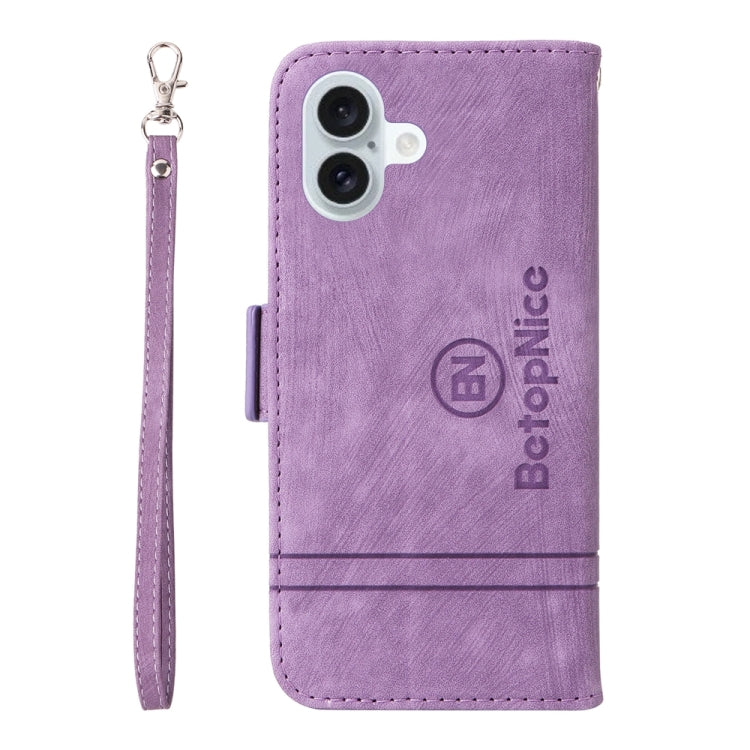 For iPhone 16 Plus BETOPNICE Dual-side Buckle Leather Phone Case(Purple)