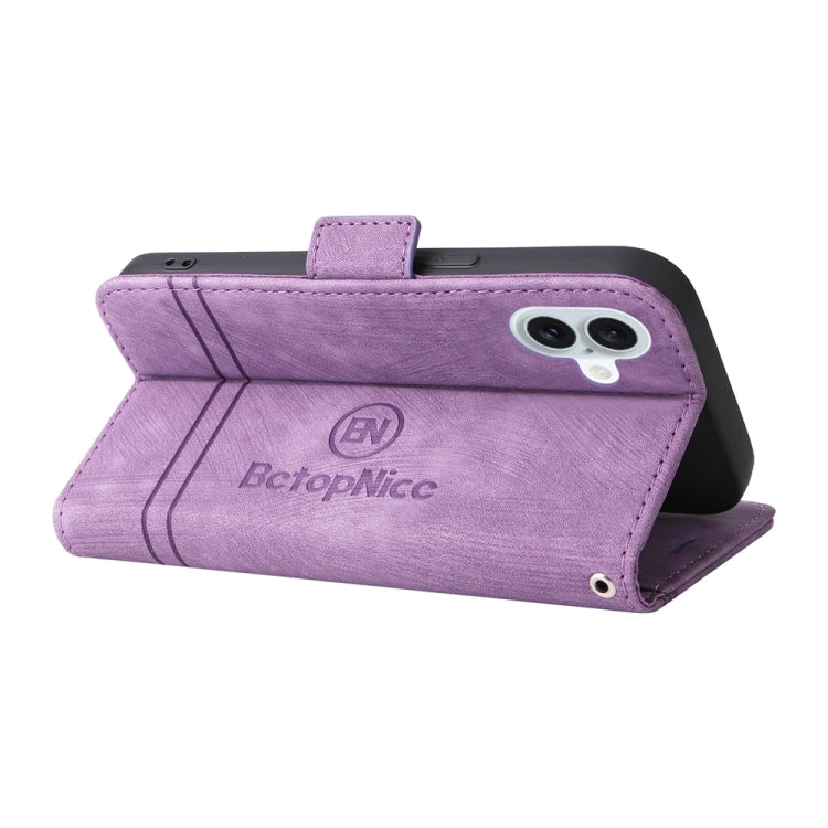 For iPhone 16 Plus BETOPNICE Dual-side Buckle Leather Phone Case(Purple)