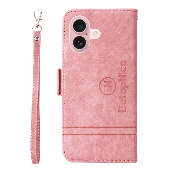 For iPhone 16 BETOPNICE Dual-side Buckle Leather Phone Case(Pink)