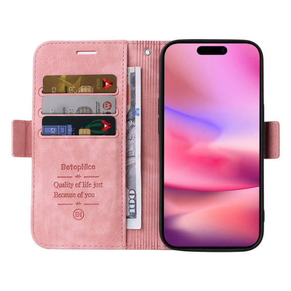 For iPhone 16 BETOPNICE Dual-side Buckle Leather Phone Case(Pink)
