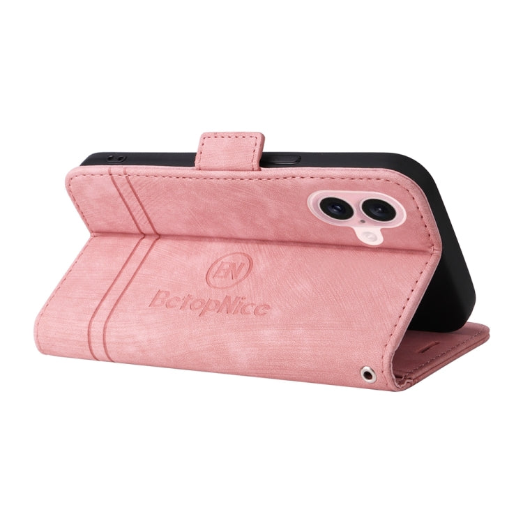 For iPhone 16 BETOPNICE Dual-side Buckle Leather Phone Case(Pink)