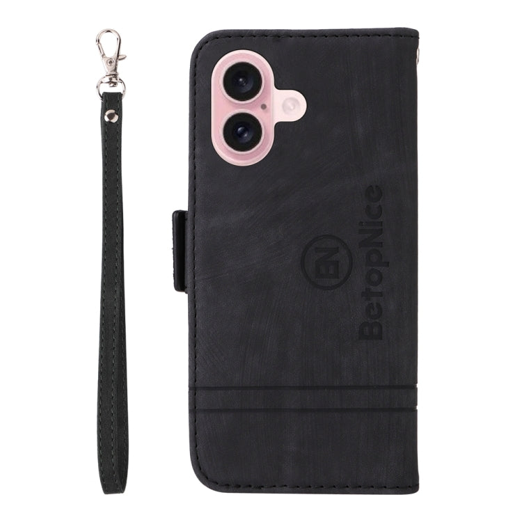 For iPhone 16 BETOPNICE Dual-side Buckle Leather Phone Case(Black)