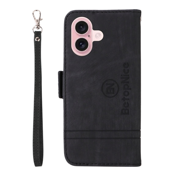 For iPhone 16 BETOPNICE Dual-side Buckle Leather Phone Case(Black)