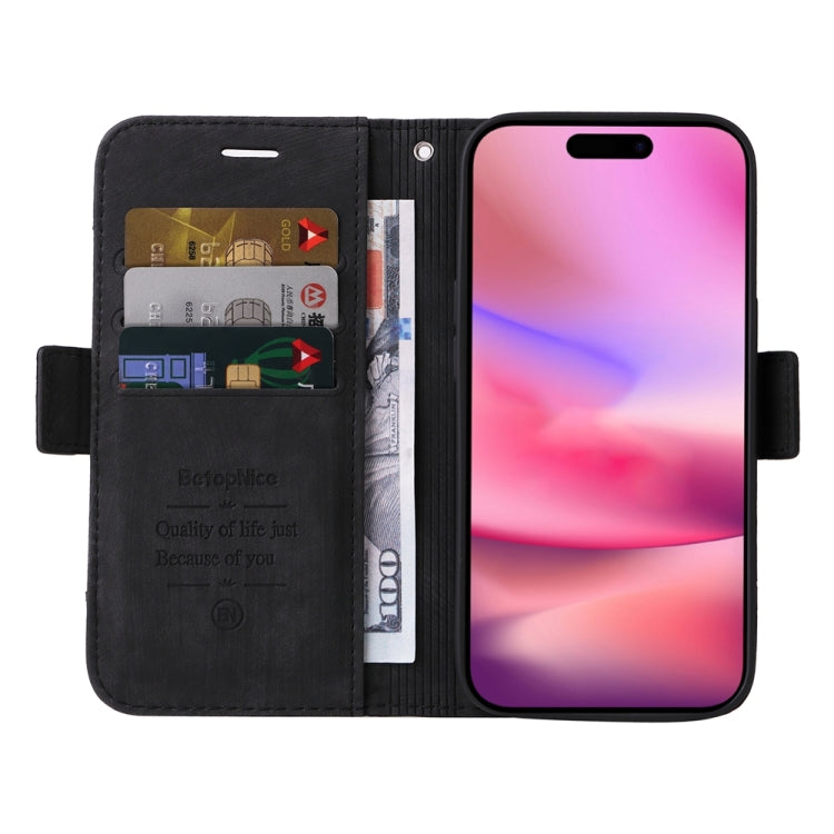 For iPhone 16 BETOPNICE Dual-side Buckle Leather Phone Case(Black)