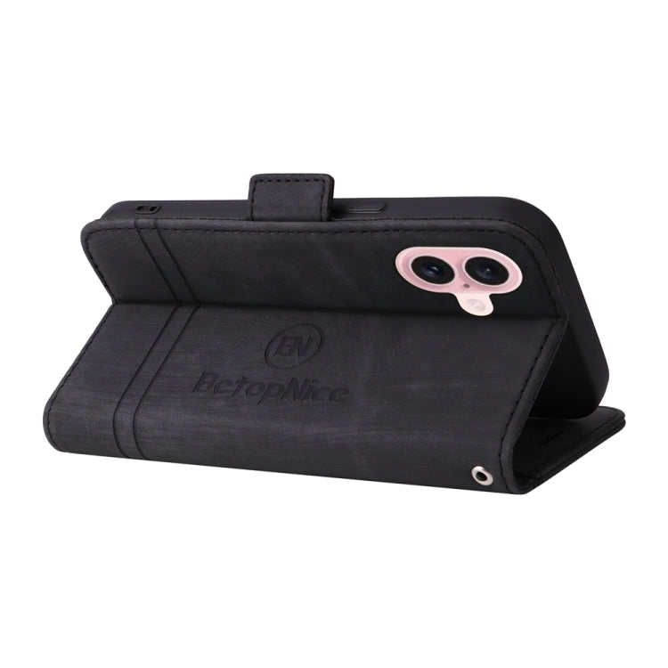 For iPhone 16 BETOPNICE Dual-side Buckle Leather Phone Case(Black)
