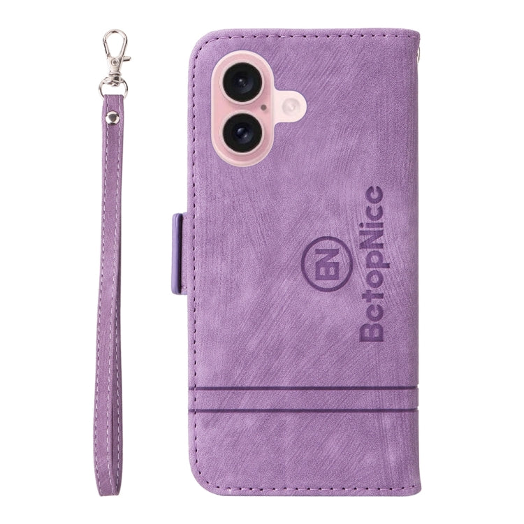 For iPhone 16 BETOPNICE Dual-side Buckle Leather Phone Case(Purple)