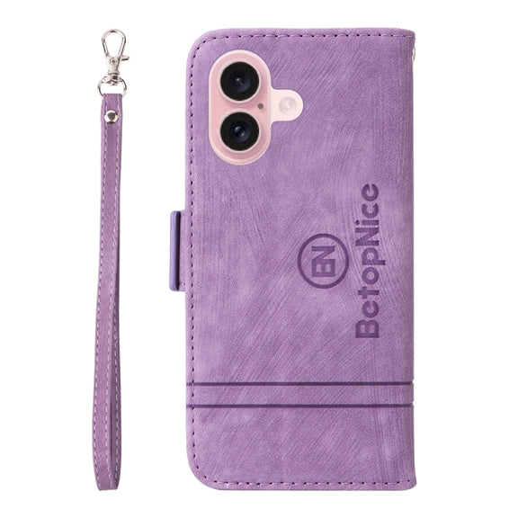For iPhone 16 BETOPNICE Dual-side Buckle Leather Phone Case(Purple)