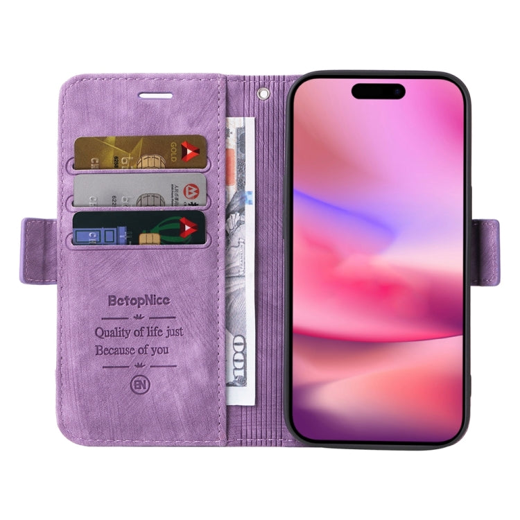 For iPhone 16 BETOPNICE Dual-side Buckle Leather Phone Case(Purple)