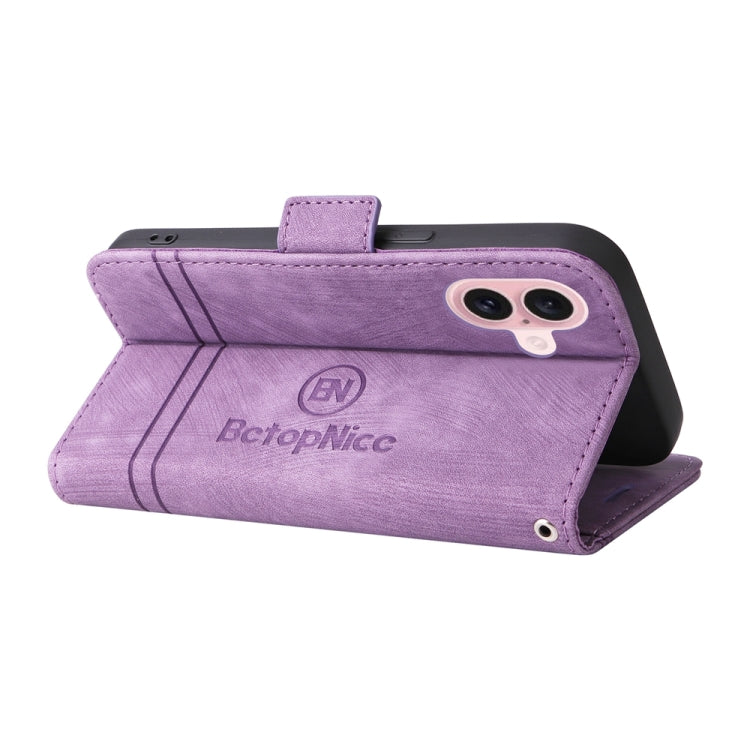 For iPhone 16 BETOPNICE Dual-side Buckle Leather Phone Case(Purple)