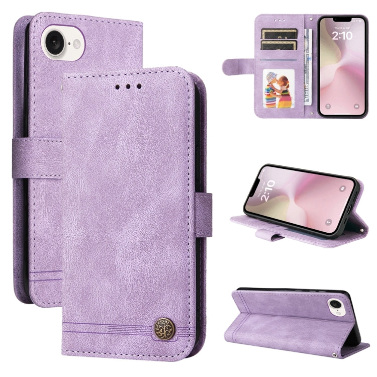 For iPhone 16e Skin Feel Life Tree Leather Phone Case(Purple)