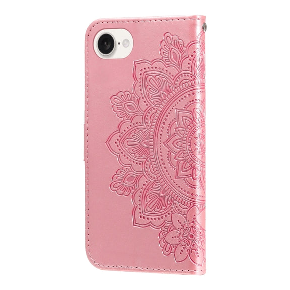 For iPhone 16e Seven-petal Flowers Embossing Leather Phone Case(Rose Gold)
